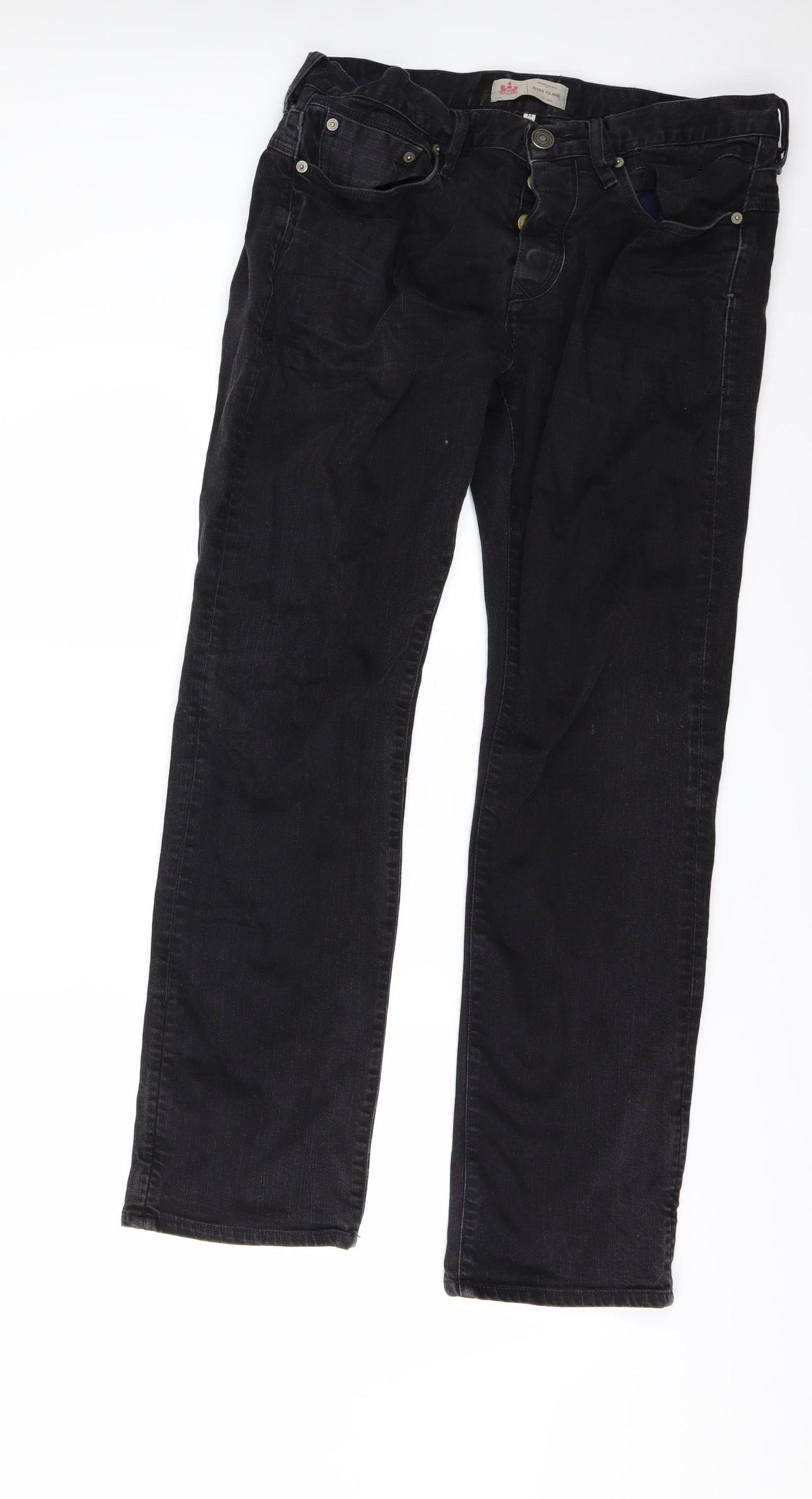 River Island Mens Black  Denim Straight Jeans Size 34 L30 in