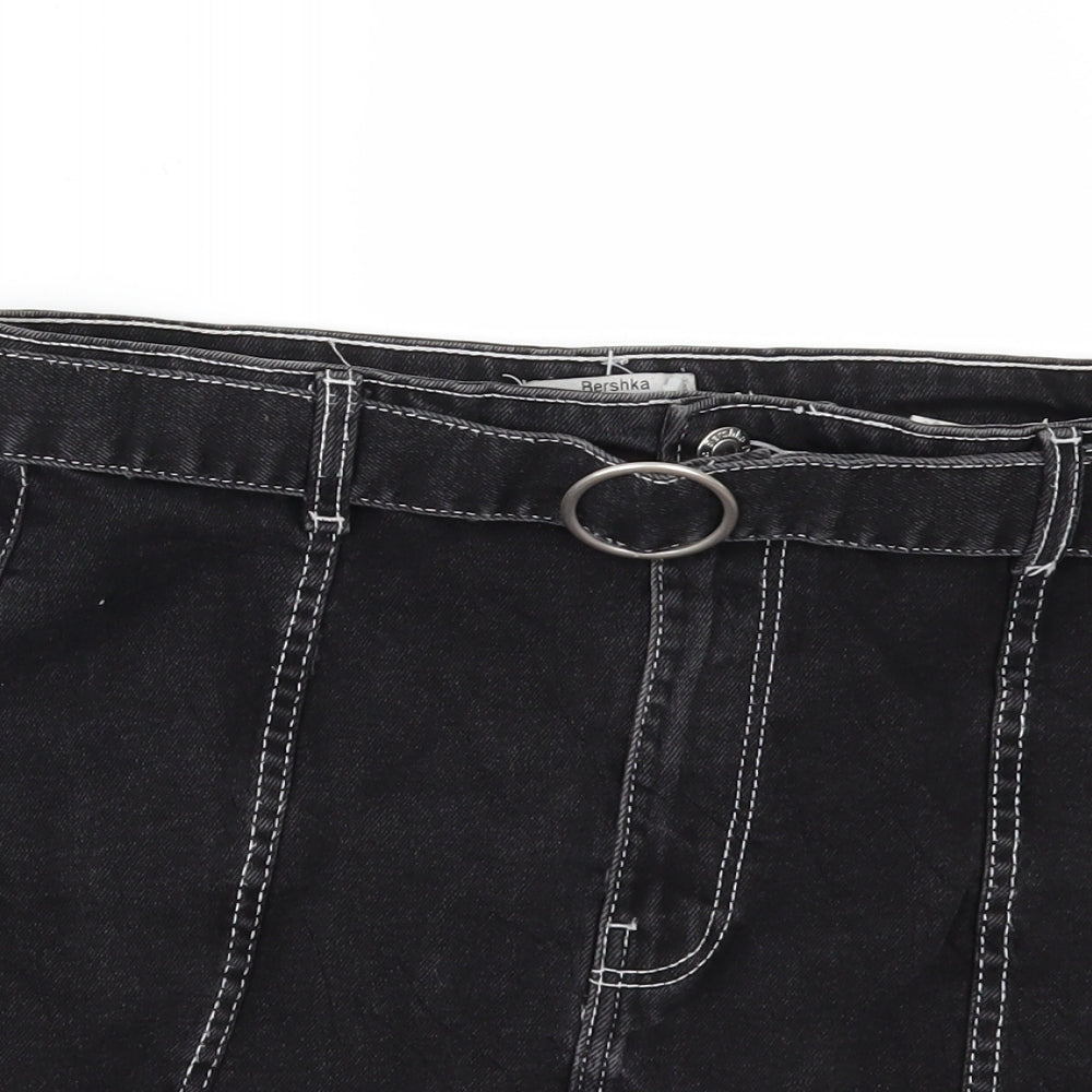 Bershka Womens Black  Denim Mini Skirt Size 12