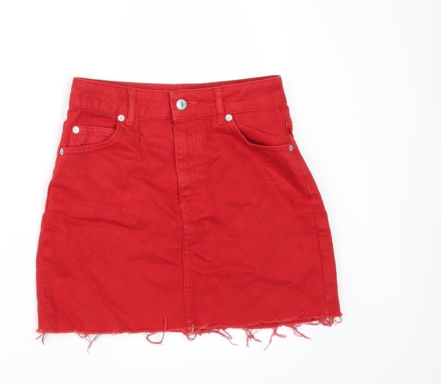 Topshop Womens Red  Denim Mini Skirt Size 4