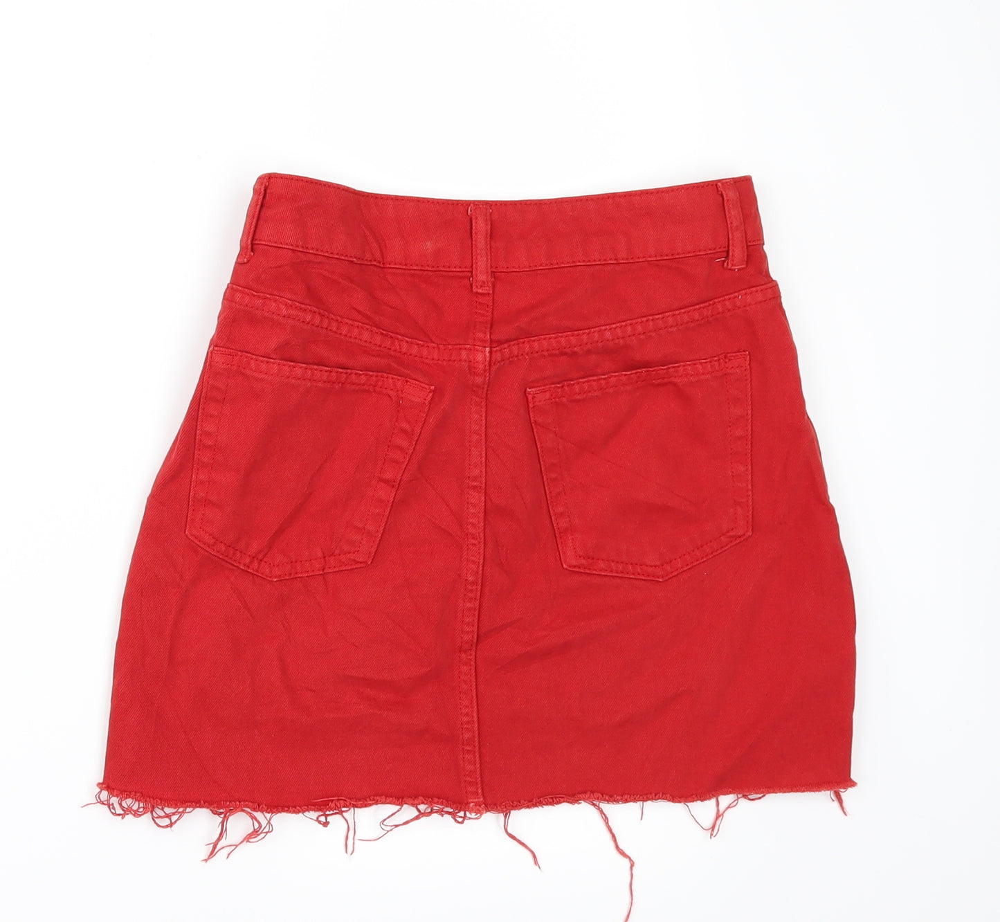 Topshop Womens Red  Denim Mini Skirt Size 4