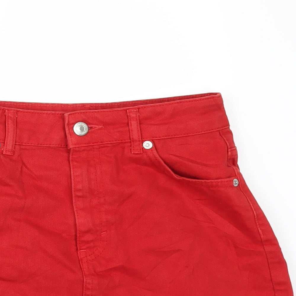 Topshop Womens Red  Denim Mini Skirt Size 4