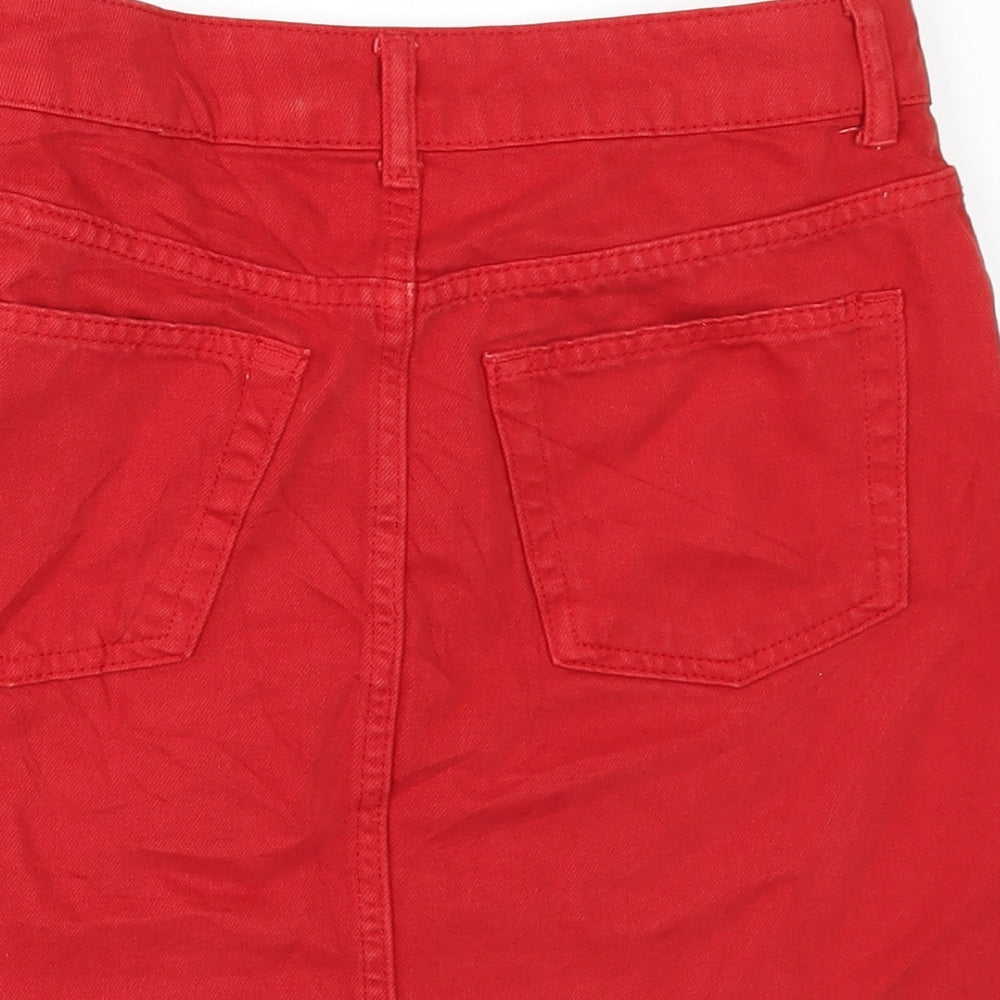 Topshop Womens Red  Denim Mini Skirt Size 4