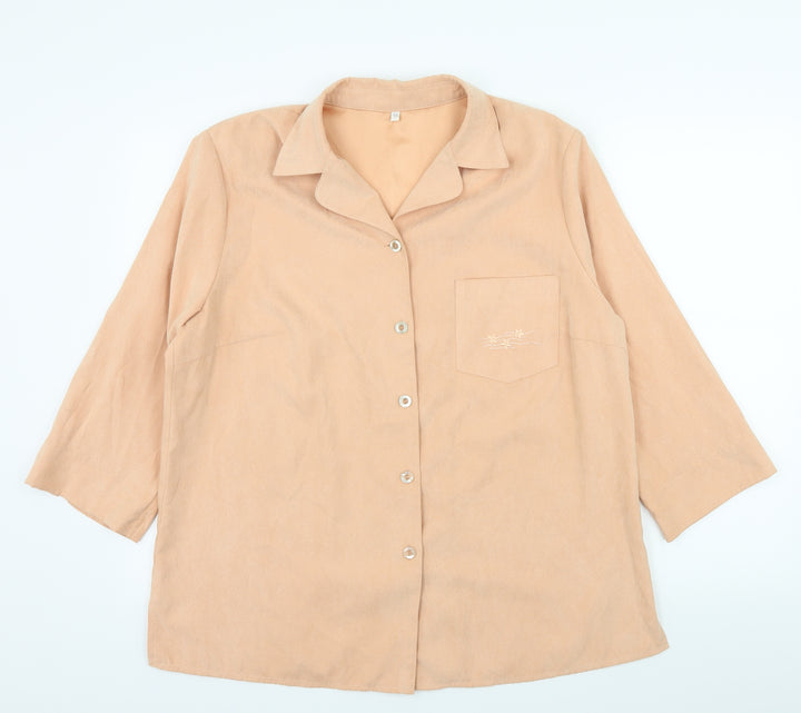 Preworn Womens Orange  Velour Basic Button-Up Size 18