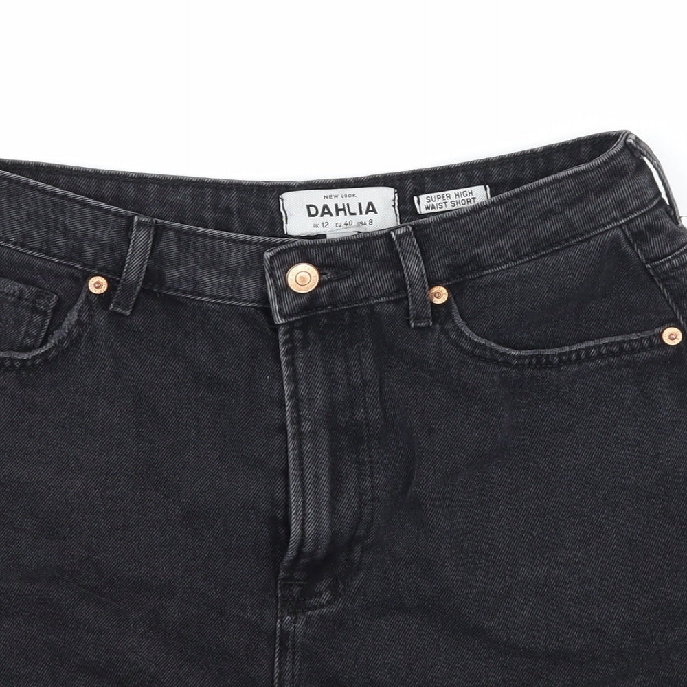 New Look Womens Black  Denim Hot Pants Shorts Size 12