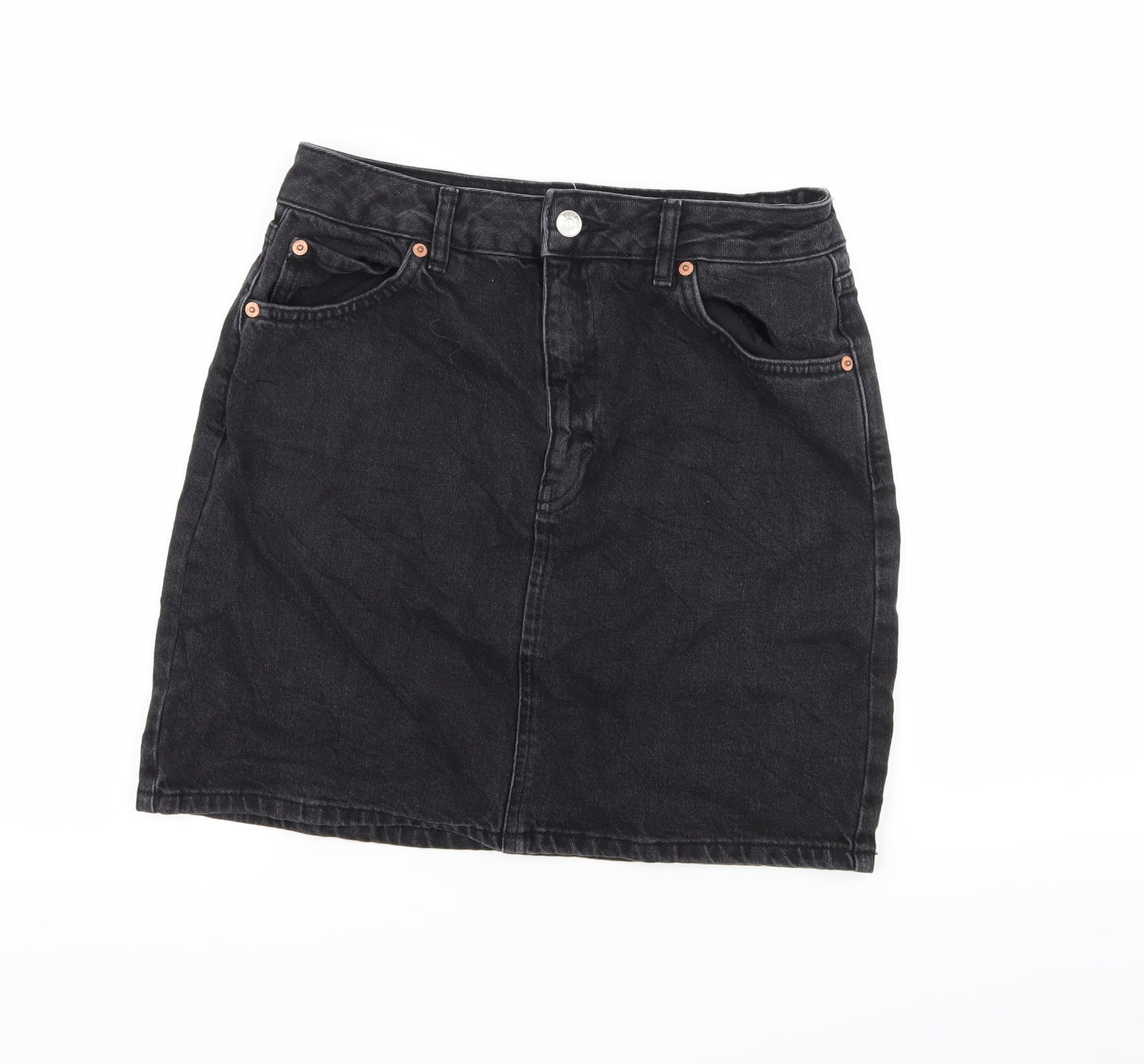 Topshop Womens Black  Denim A-Line Skirt Size 28