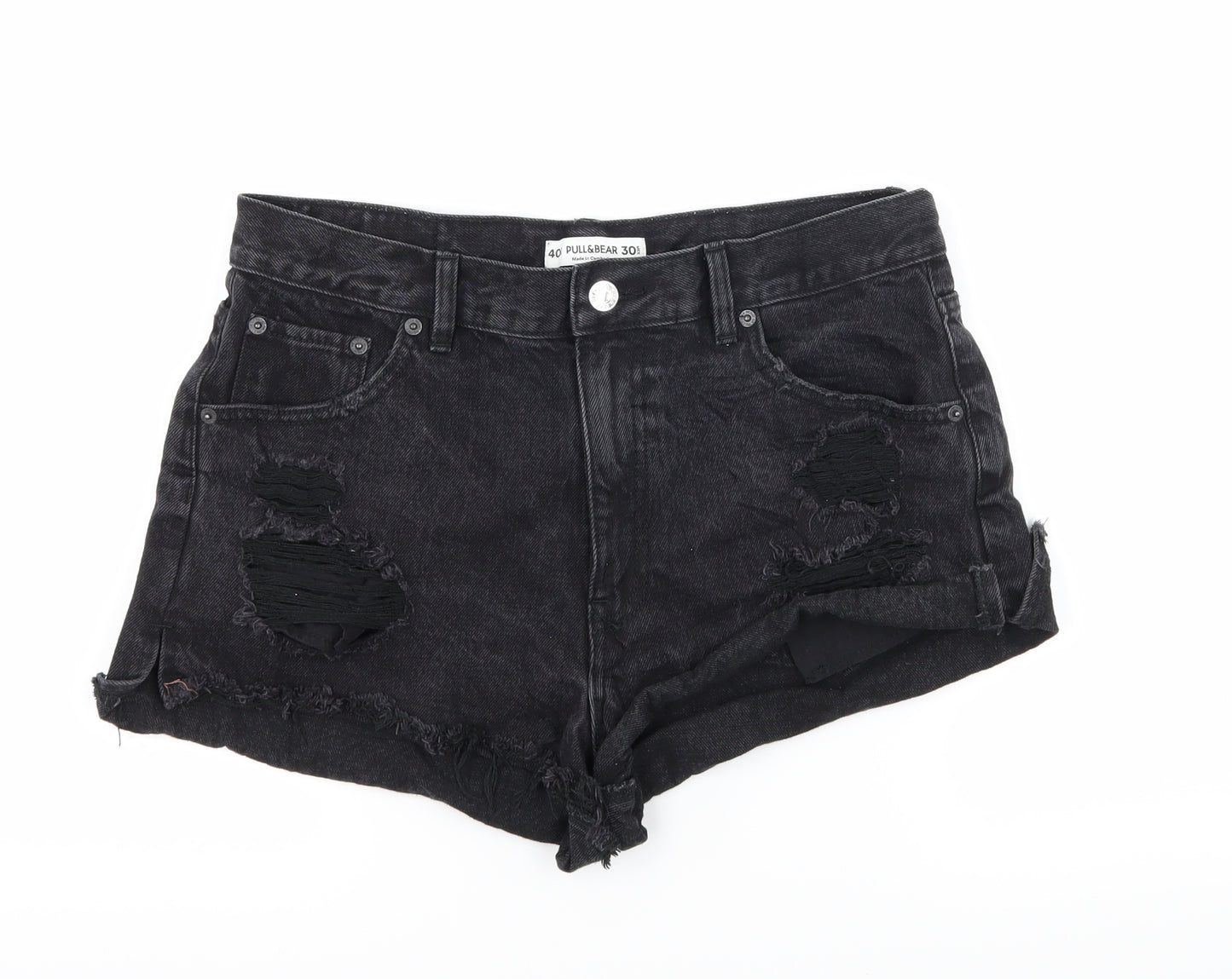 Bershka Womens Black  Denim Hot Pants Shorts Size 12