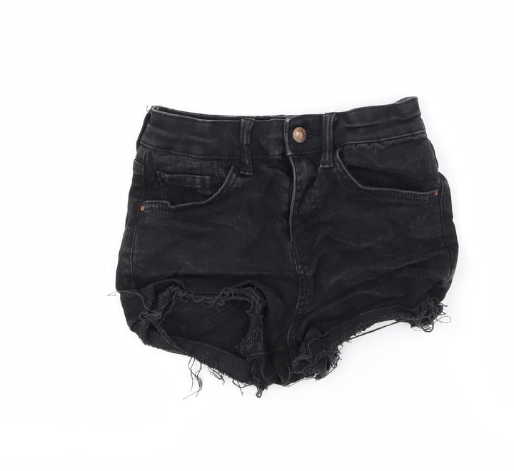 River Island Womens Black Denim Hot Pants Shorts Size 6 - Distressed