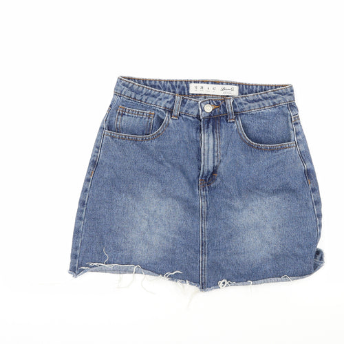 Denim & Co. Womens Blue  Denim A-Line Skirt Size 10  - Distressed