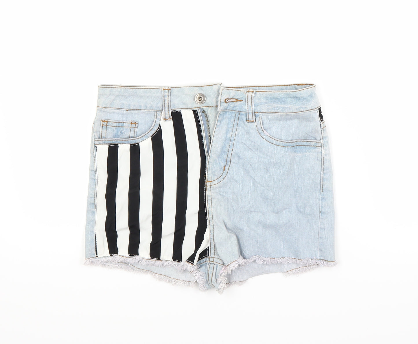 Preworn Womens Blue Striped Denim Cut-Off Shorts Size 8