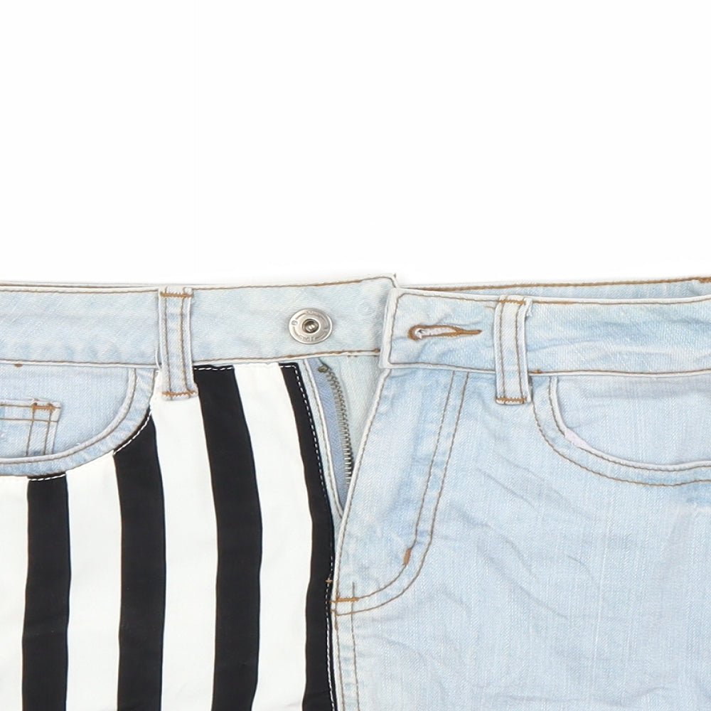 Preworn Womens Blue Striped Denim Cut-Off Shorts Size 8