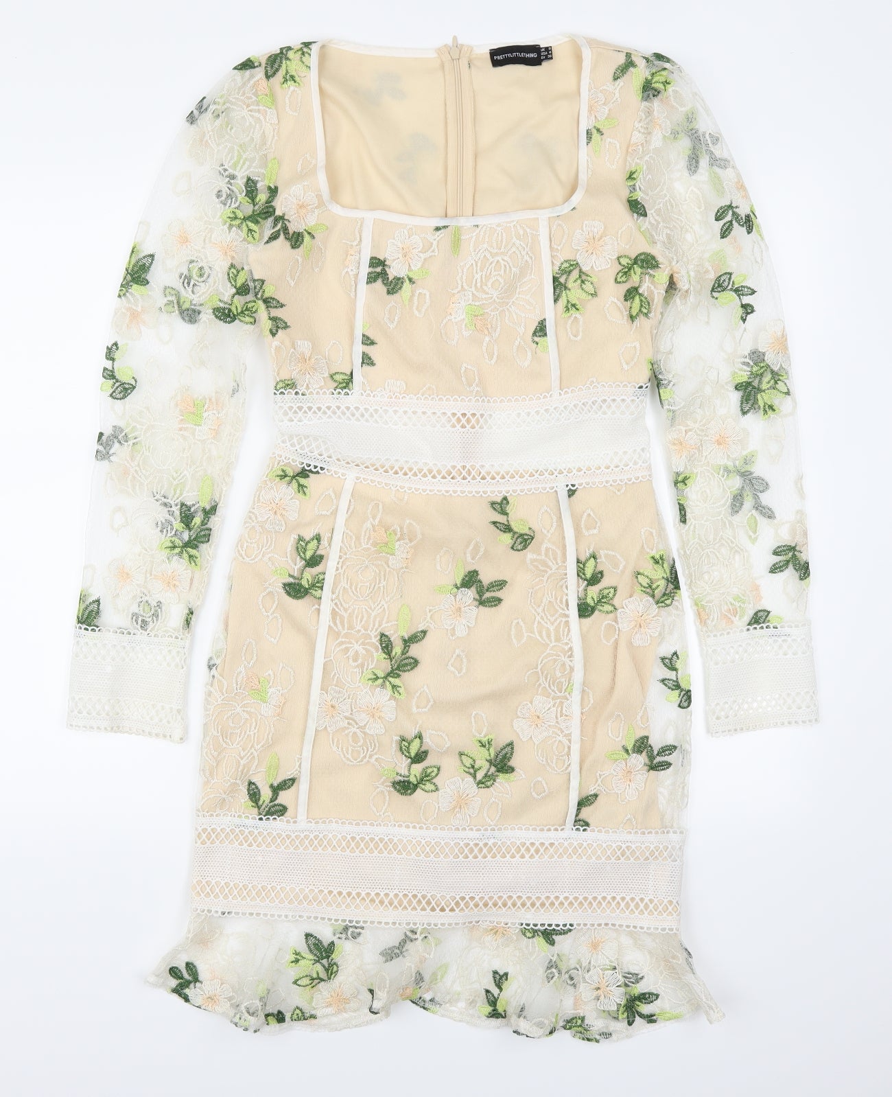 Pretty Little Thing Womens Beige Floral  Bodycon  Size 8