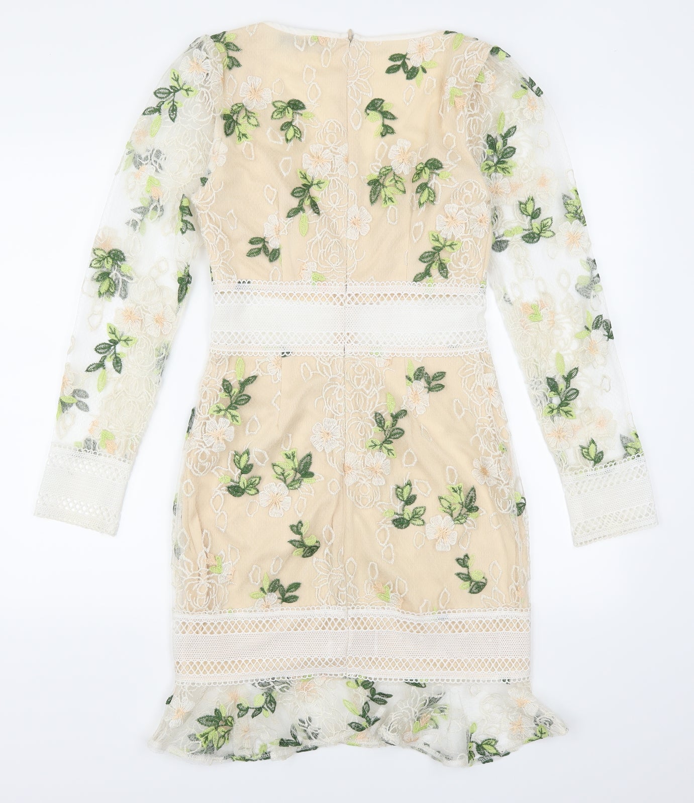 Pretty Little Thing Womens Beige Floral  Bodycon  Size 8