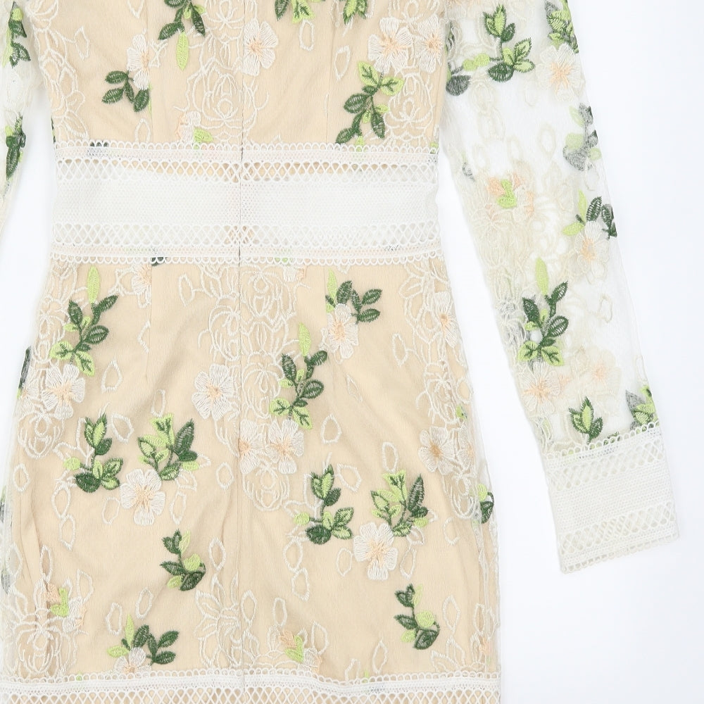 Pretty Little Thing Womens Beige Floral  Bodycon  Size 8