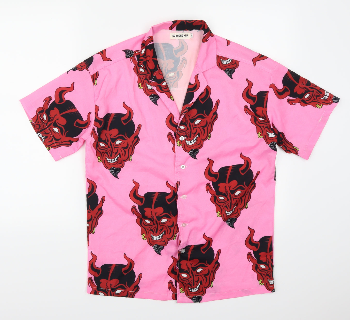 Tai Zhony Hua Mens Pink    Button-Up Size L  - Devil