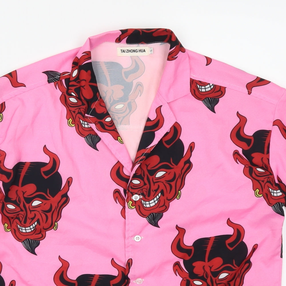 Tai Zhony Hua Mens Pink    Button-Up Size L  - Devil
