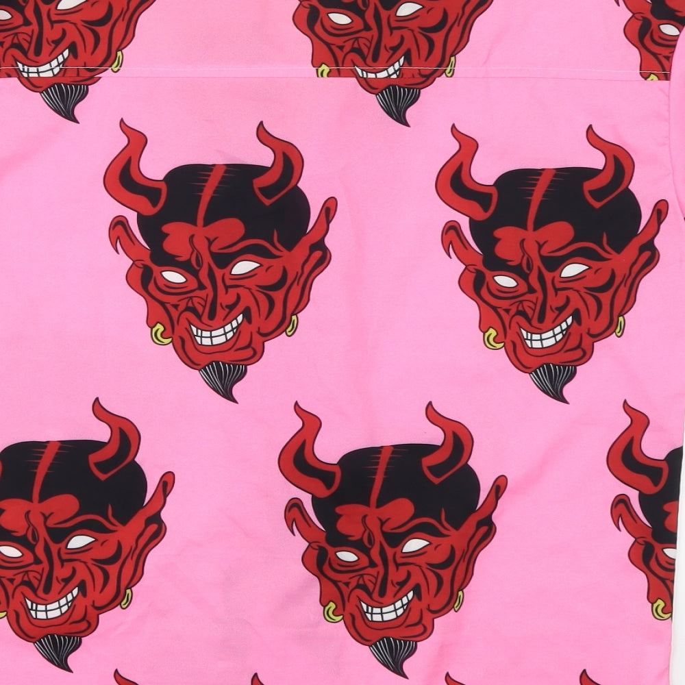 Tai Zhony Hua Mens Pink    Button-Up Size L  - Devil