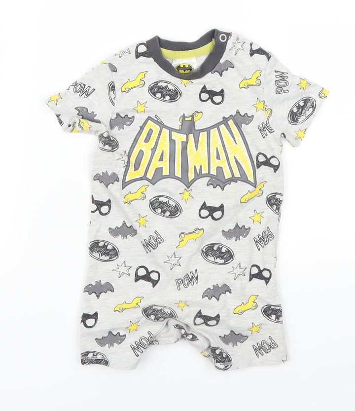 Tesco Boys Grey Geometric  Babydoll Bodysuit Size 6-9 Months  - Batman