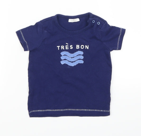 Front view of Next boys’ blue basic t-shirt, size 6-9, months - tres bon