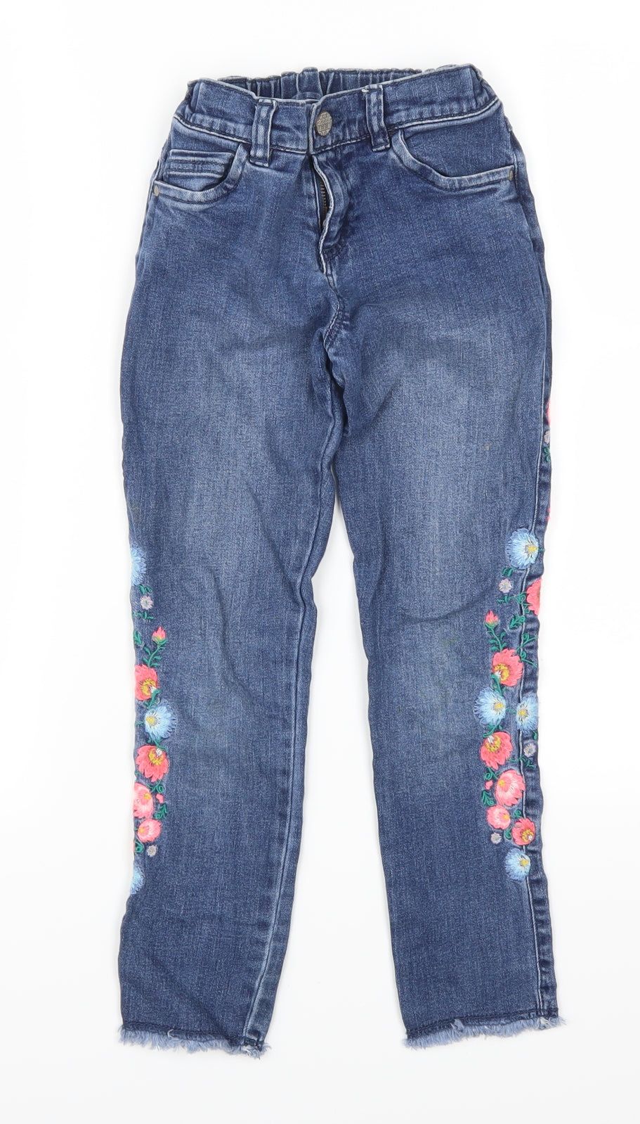 F&F Girls Blue Floral Denim Skinny Jeans Size 6-7 Years
