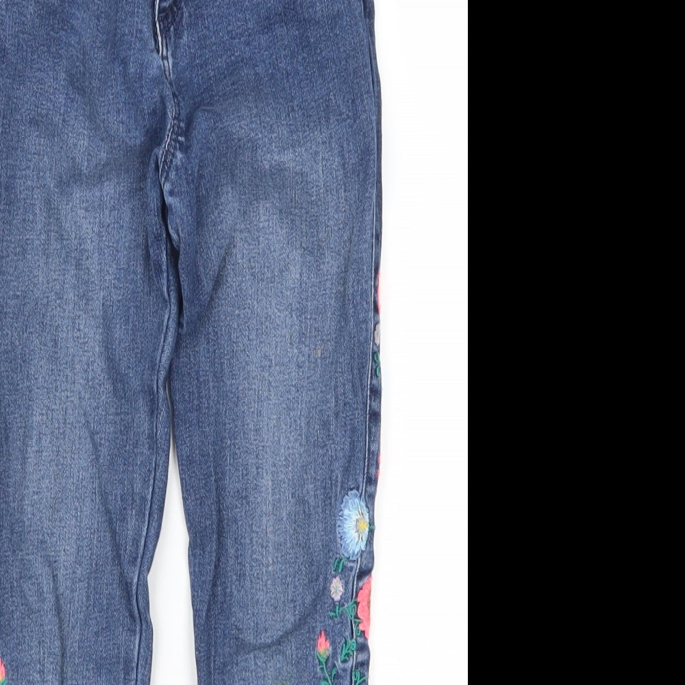 F&F Girls Blue Floral Denim Skinny Jeans Size 6-7 Years