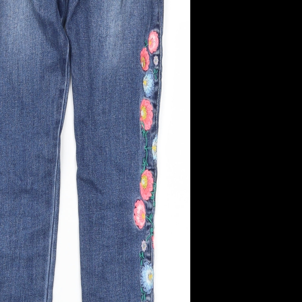 F&F Girls Blue Floral Denim Skinny Jeans Size 6-7 Years