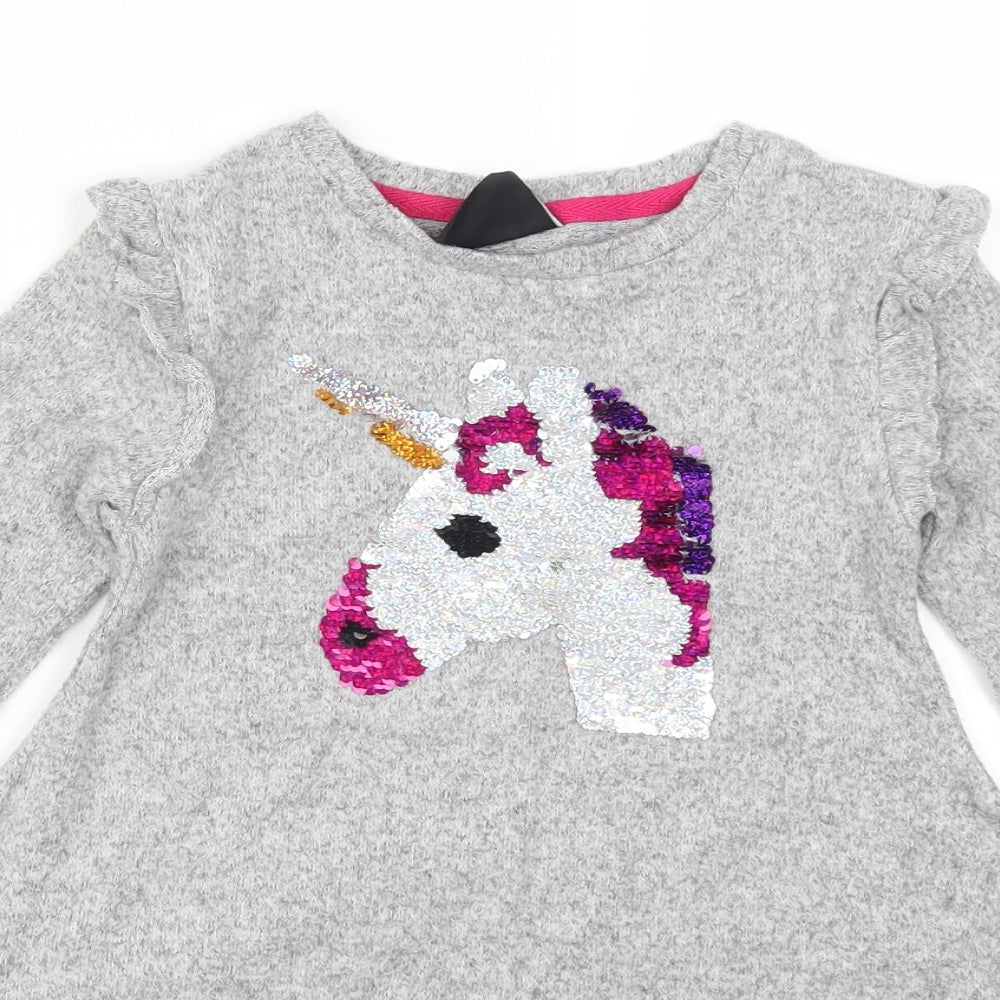 Primark Girls Grey Animal Print  Skater Dress  Size 4-5 Years  - Unicorn
