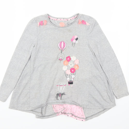 F&F Girls Grey   Basic T-Shirt Size 6-7 Years  - Hot Air Balloon