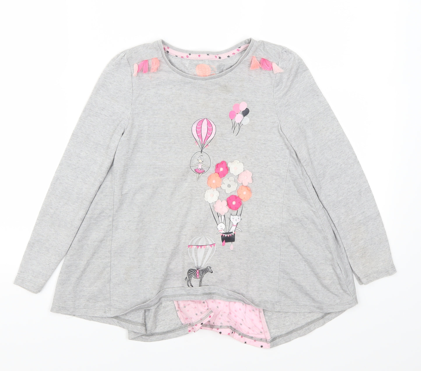 F&F Girls Grey   Basic T-Shirt Size 6-7 Years  - Hot Air Balloon
