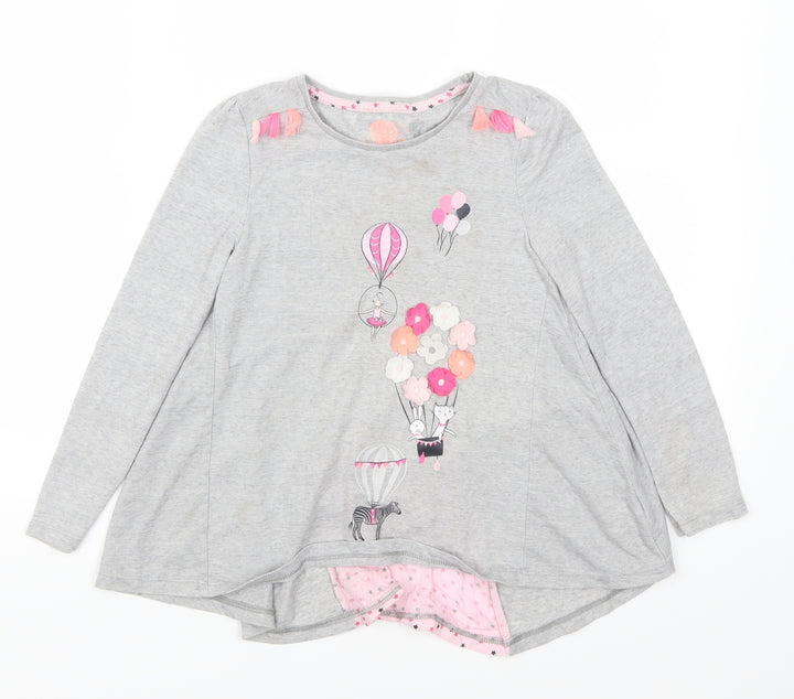 F&F Girls Grey Basic T-Shirt Size 6-7 Years - Hot Air Balloon