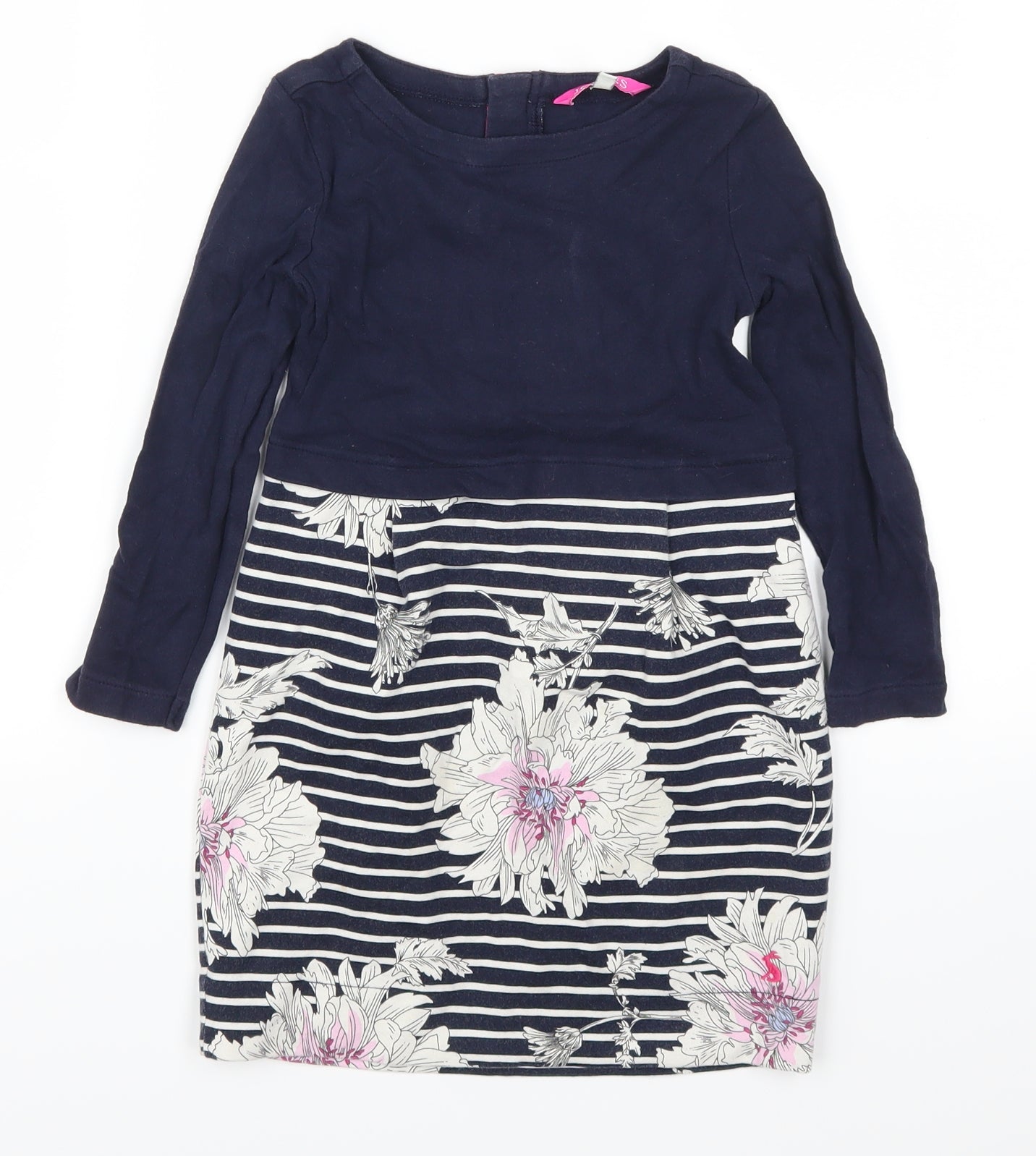 Joules Girls Blue Striped  T-Shirt Dress  Size 5 Years  - Floral