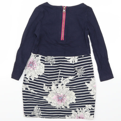 Joules Girls Blue Striped  T-Shirt Dress  Size 5 Years  - Floral
