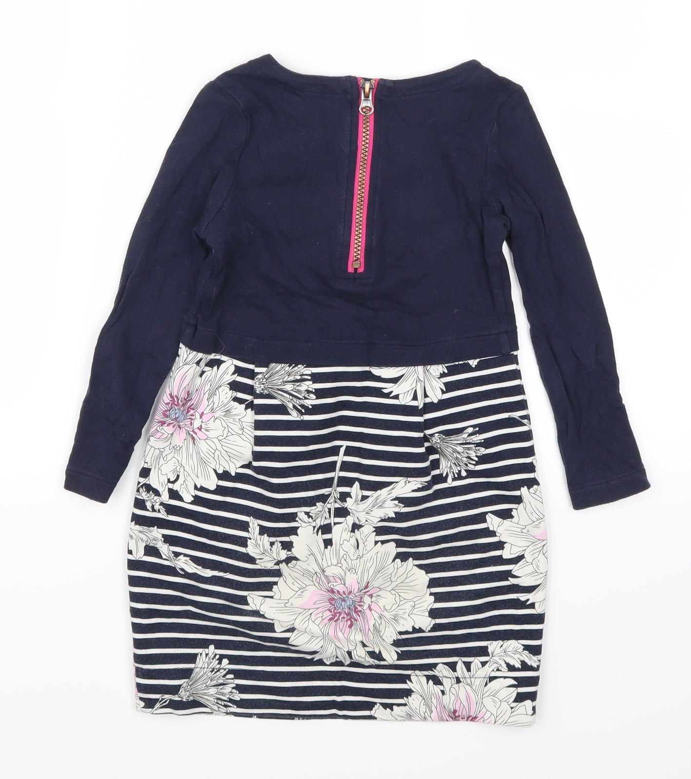 Joules Girls Blue Striped  T-Shirt Dress  Size 5 Years  - Floral
