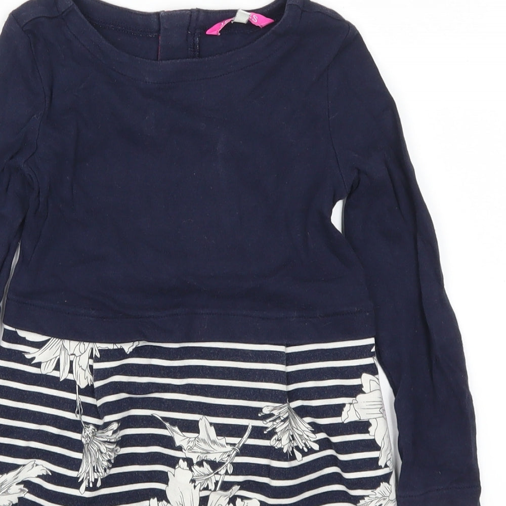 Joules Girls Blue Striped  T-Shirt Dress  Size 5 Years  - Floral