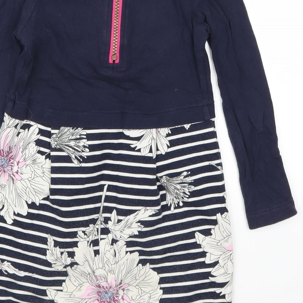 Joules Girls Blue Striped  T-Shirt Dress  Size 5 Years  - Floral