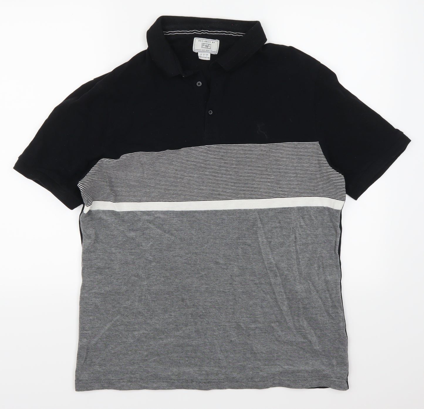 F&F Mens Grey Striped   Polo Size L