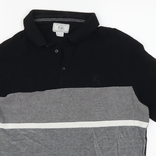 F&F Mens Grey Striped   Polo Size L