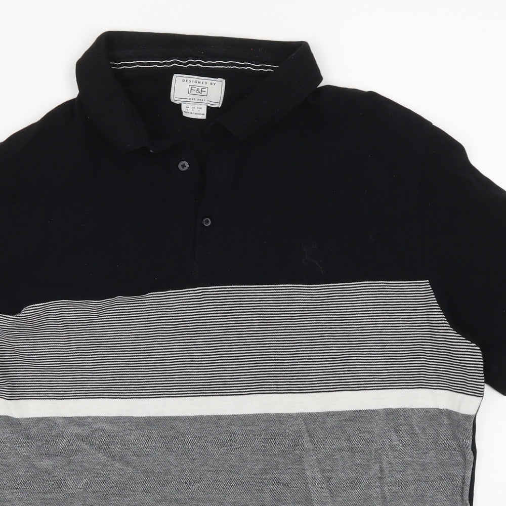 F&F Mens Grey Striped   Polo Size L