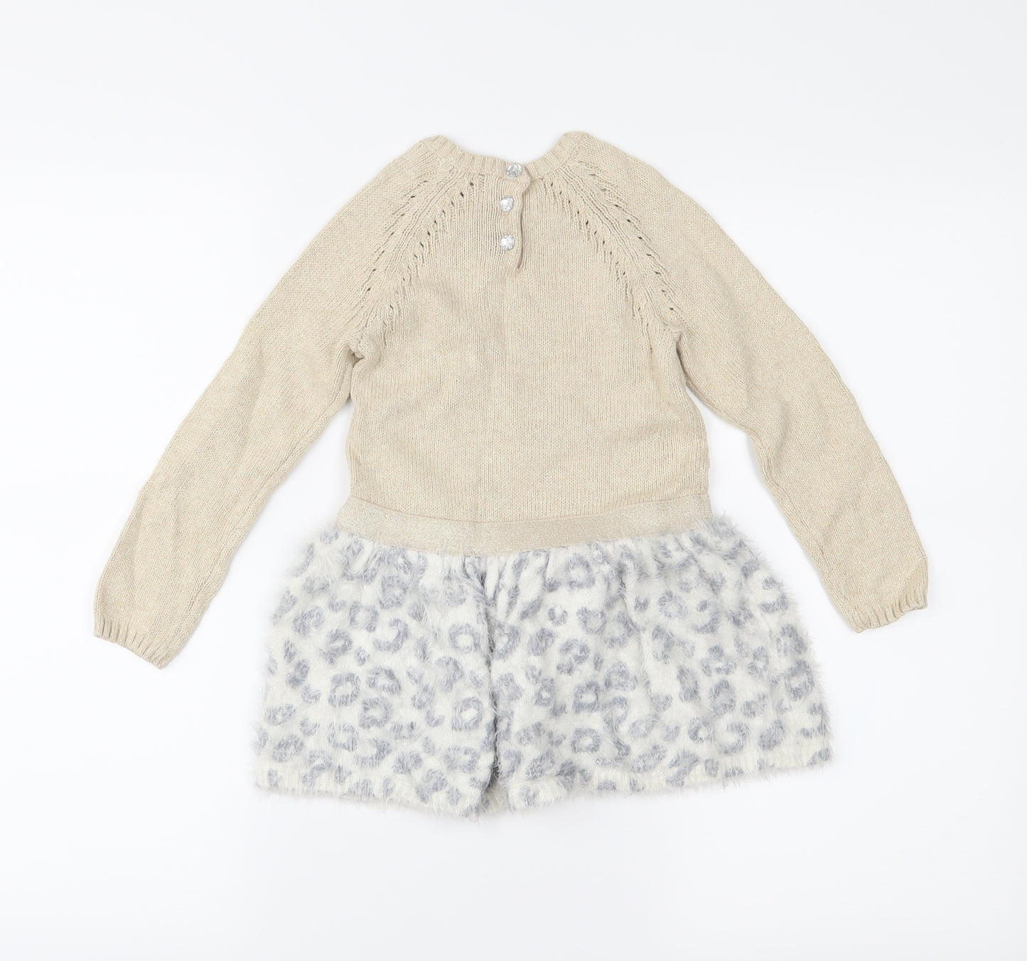 Lilly Wicket Girls Beige Animal Print Knit Jumper Dress  Size 2-3 Years