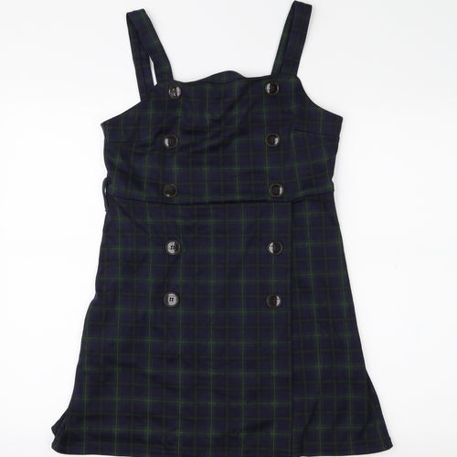 Primark Womens Blue Check  Pinafore/Dungaree Dress  Size 10