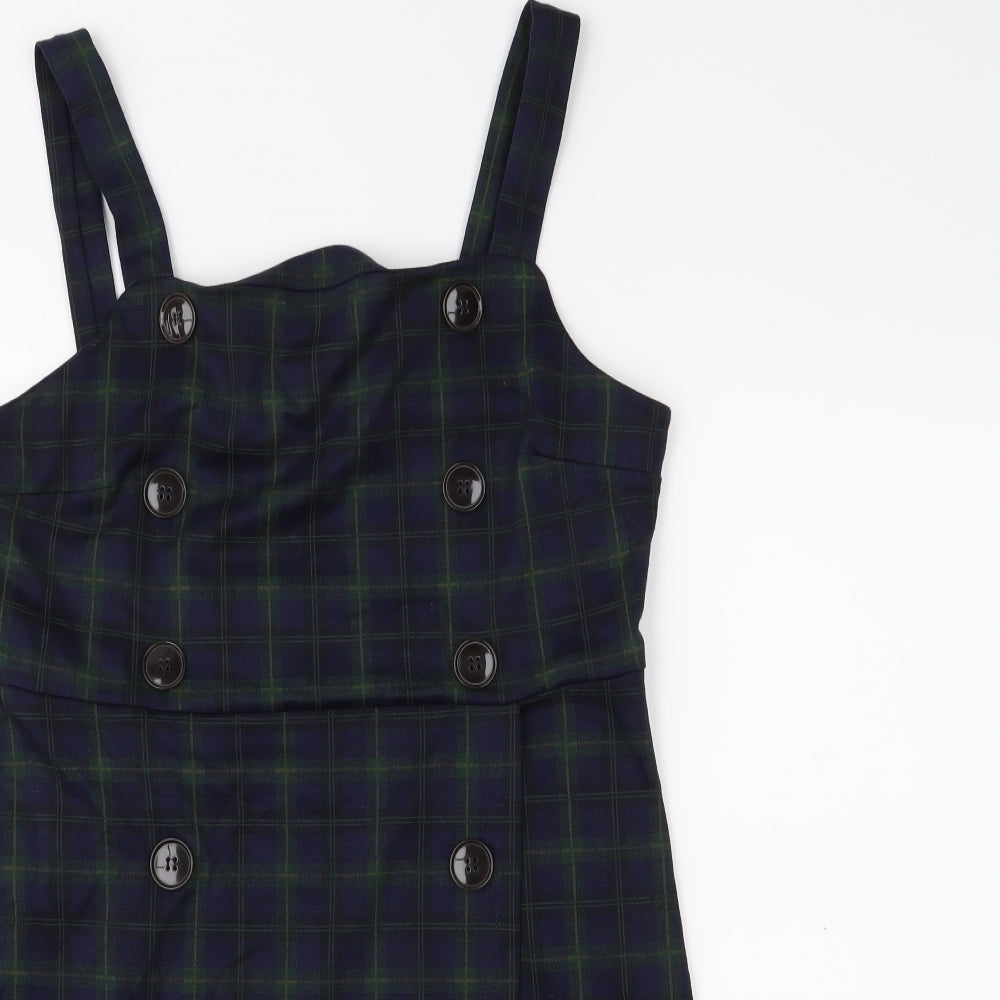 Primark Womens Blue Check  Pinafore/Dungaree Dress  Size 10