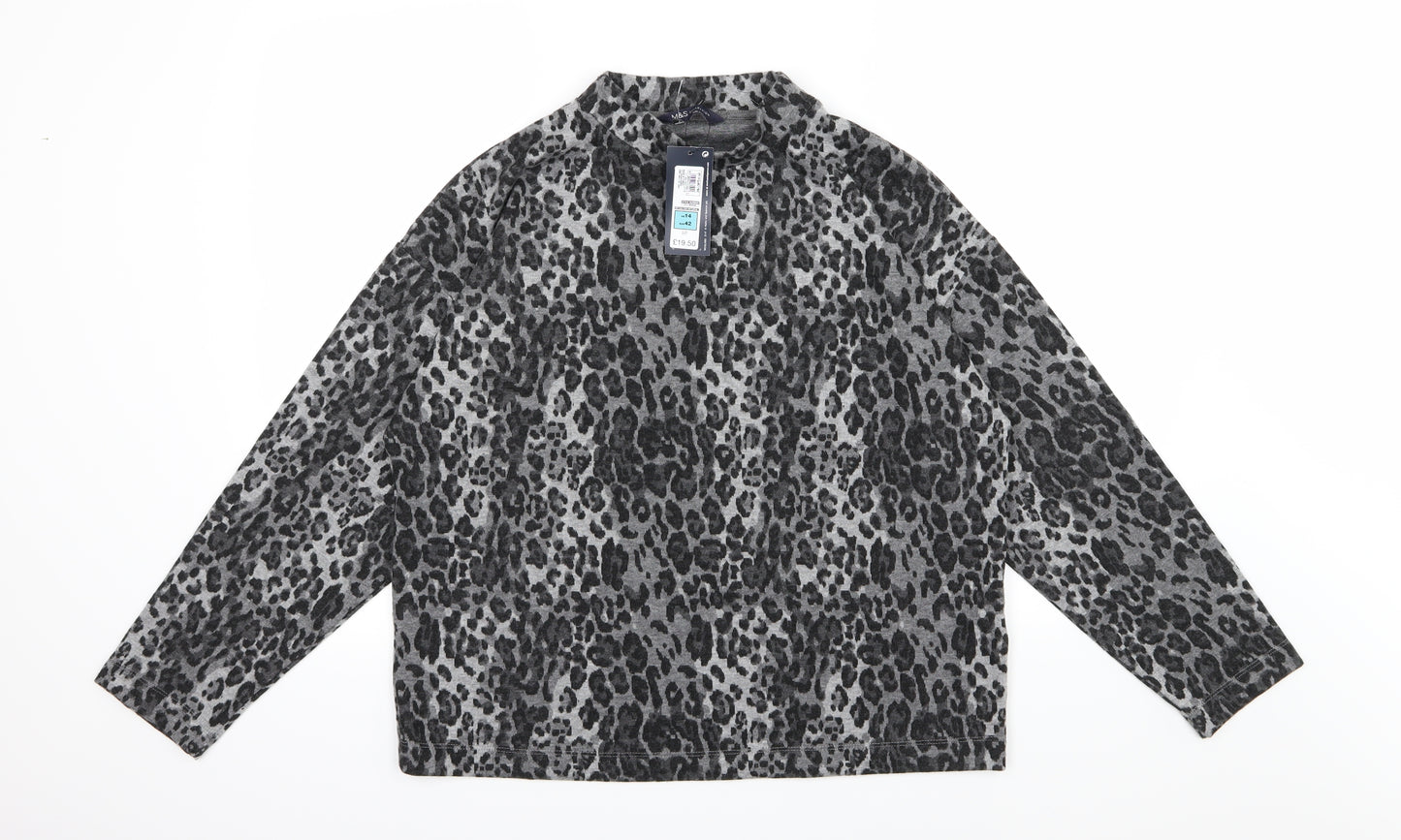 Marks and Spencer Womens Grey Animal Print Knit Pullover Jumper Size 14