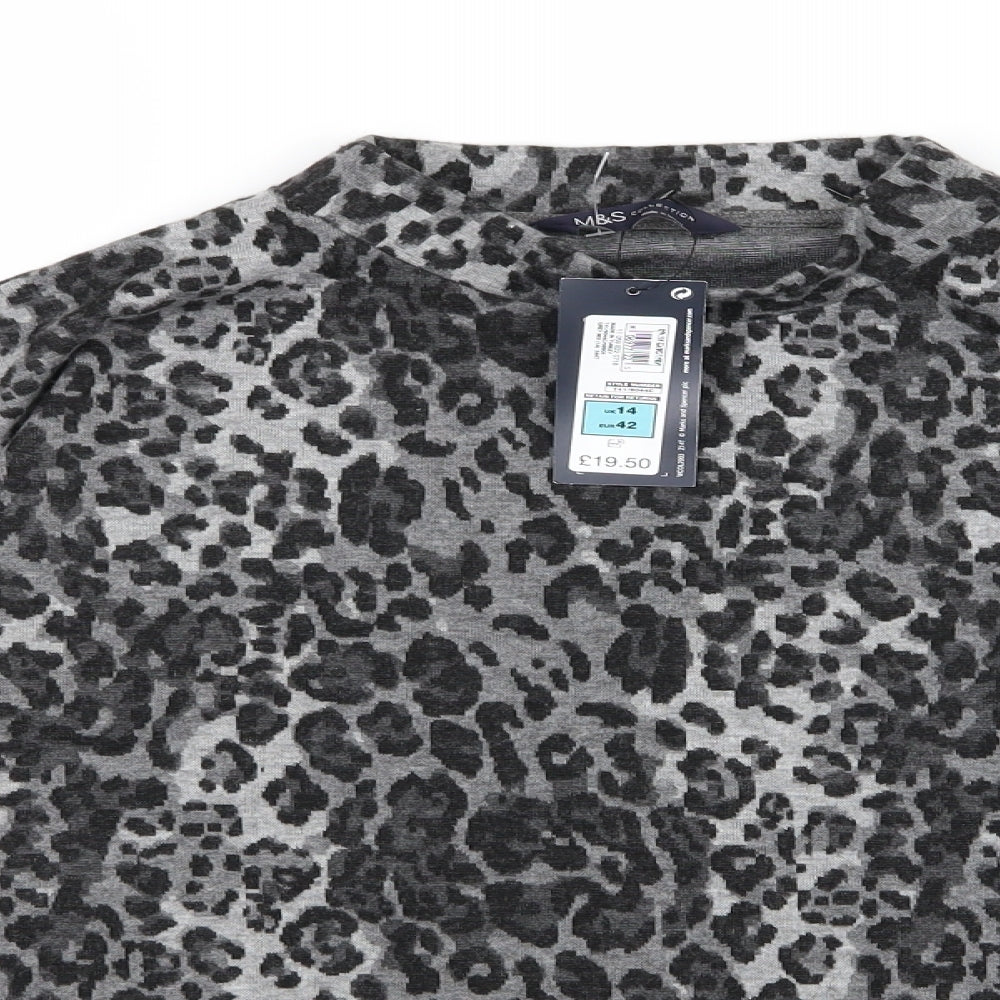Marks and Spencer Womens Grey Animal Print Knit Pullover Jumper Size 14