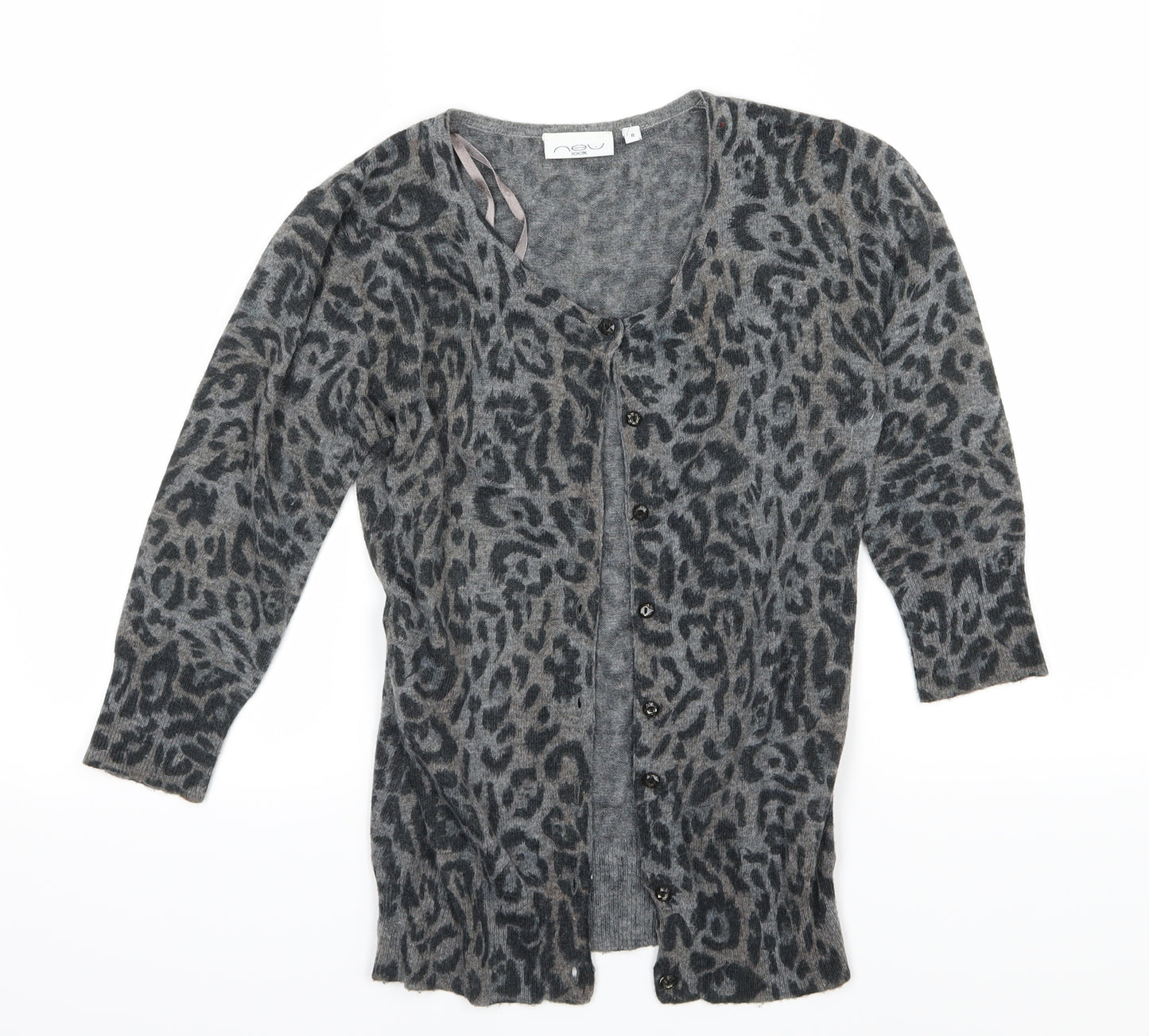 New Look Womens Grey Animal Print Knit Cardigan Jumper Size 8