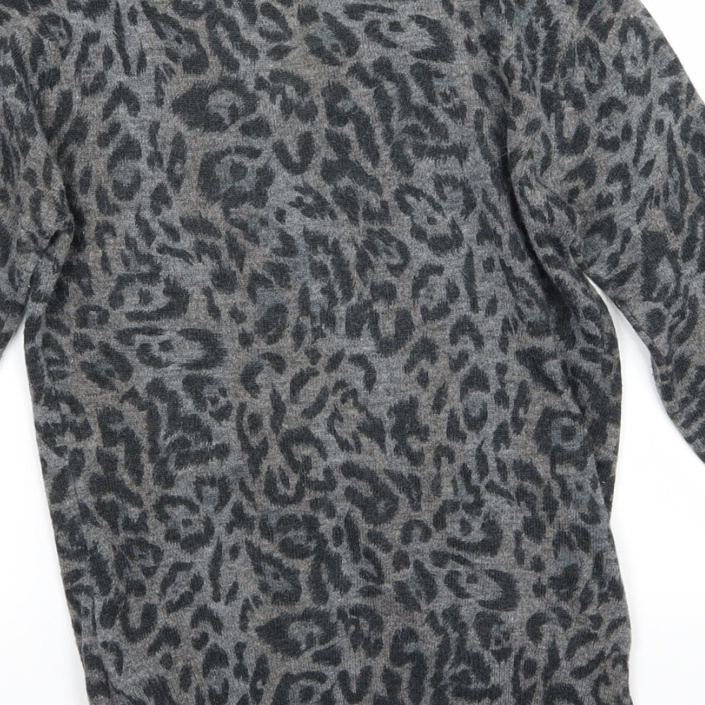 New Look Womens Grey Animal Print Knit Cardigan Jumper Size 8