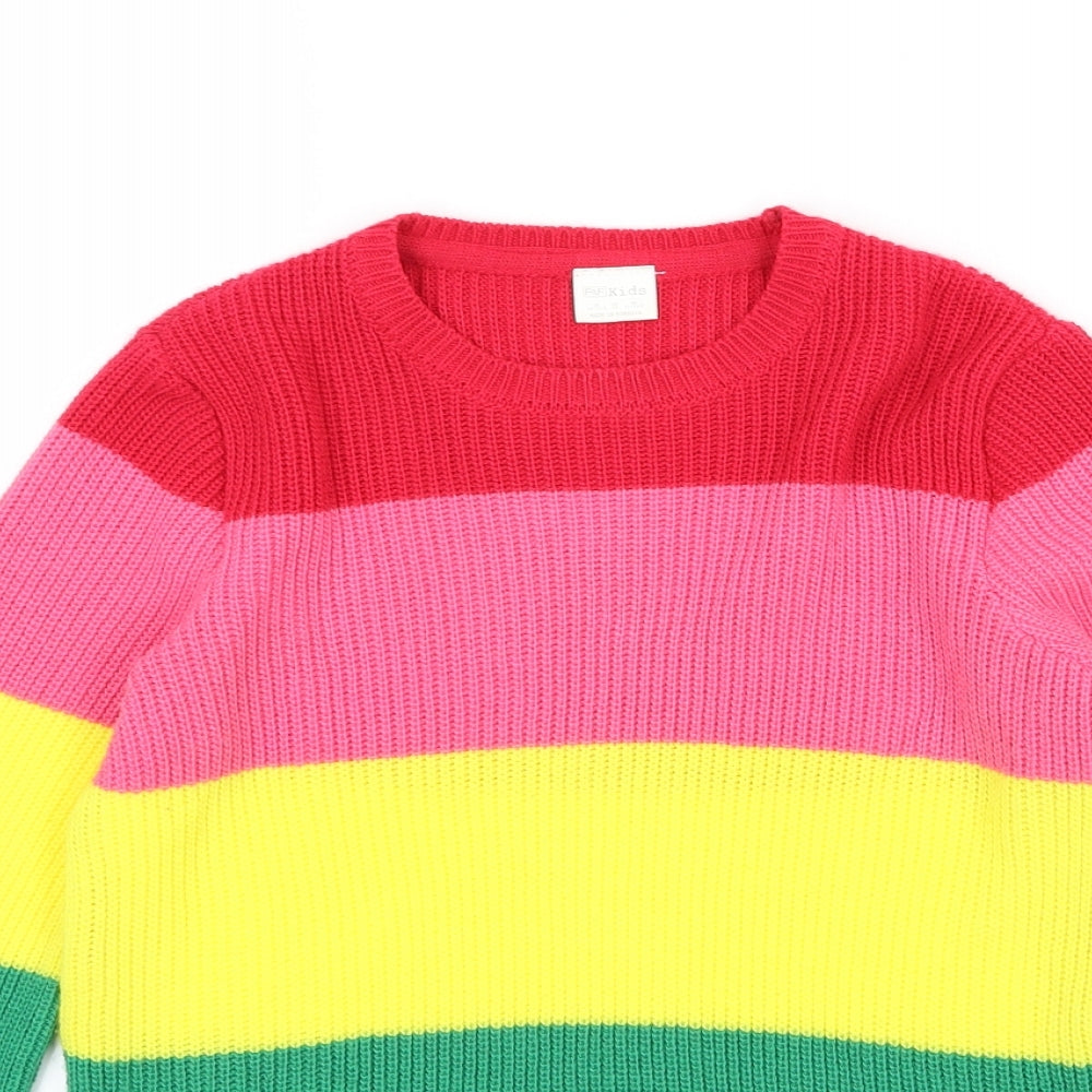 F&F Girls Multicoloured Striped Knit Pullover Jumper Size 12-13 Years