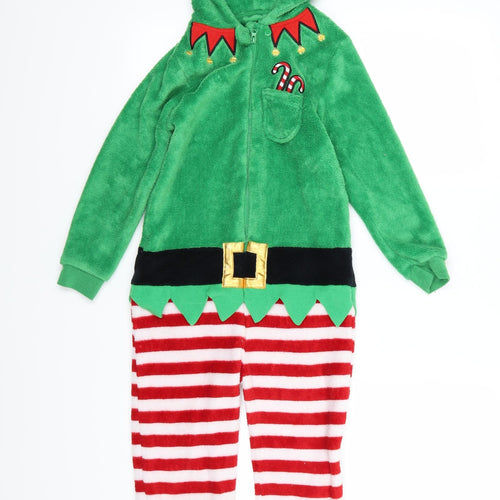 Primark Boys Multicoloured Striped Fleece  One Piece Size 7-8 Years  - Elf Christmas
