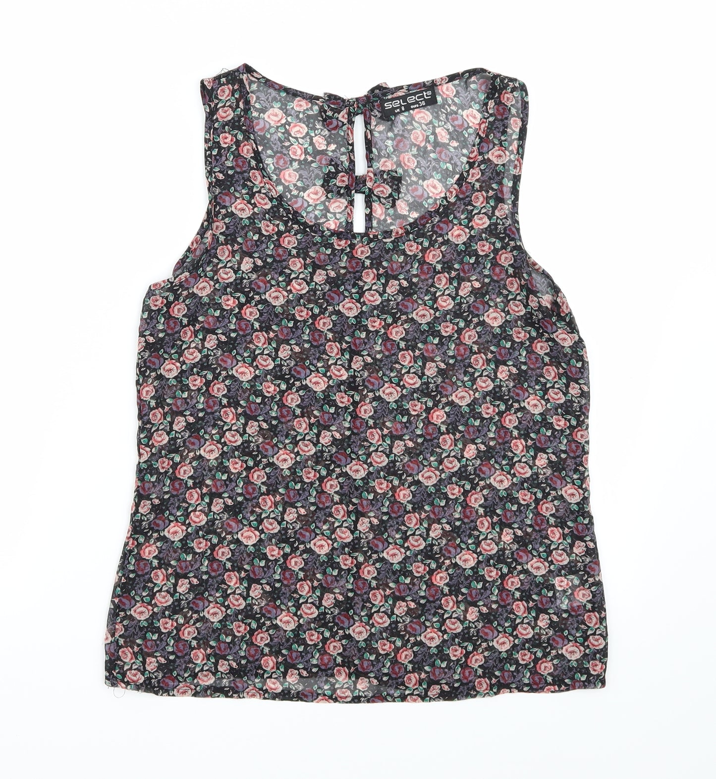 Select Womens Black Floral  Basic Tank Size 8