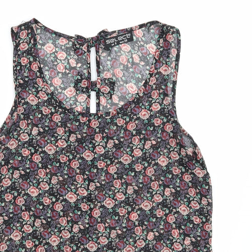 Select Womens Black Floral  Basic Tank Size 8