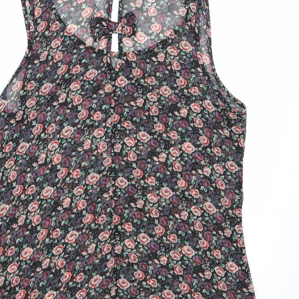 Select Womens Black Floral  Basic Tank Size 8