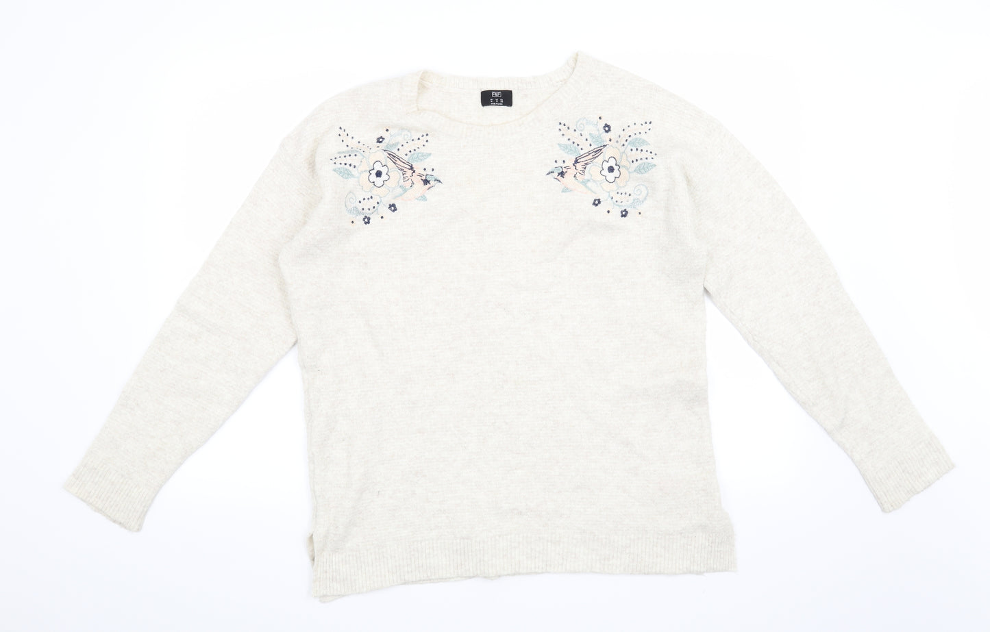F&F Womens Beige Floral  Pullover Jumper Size 12